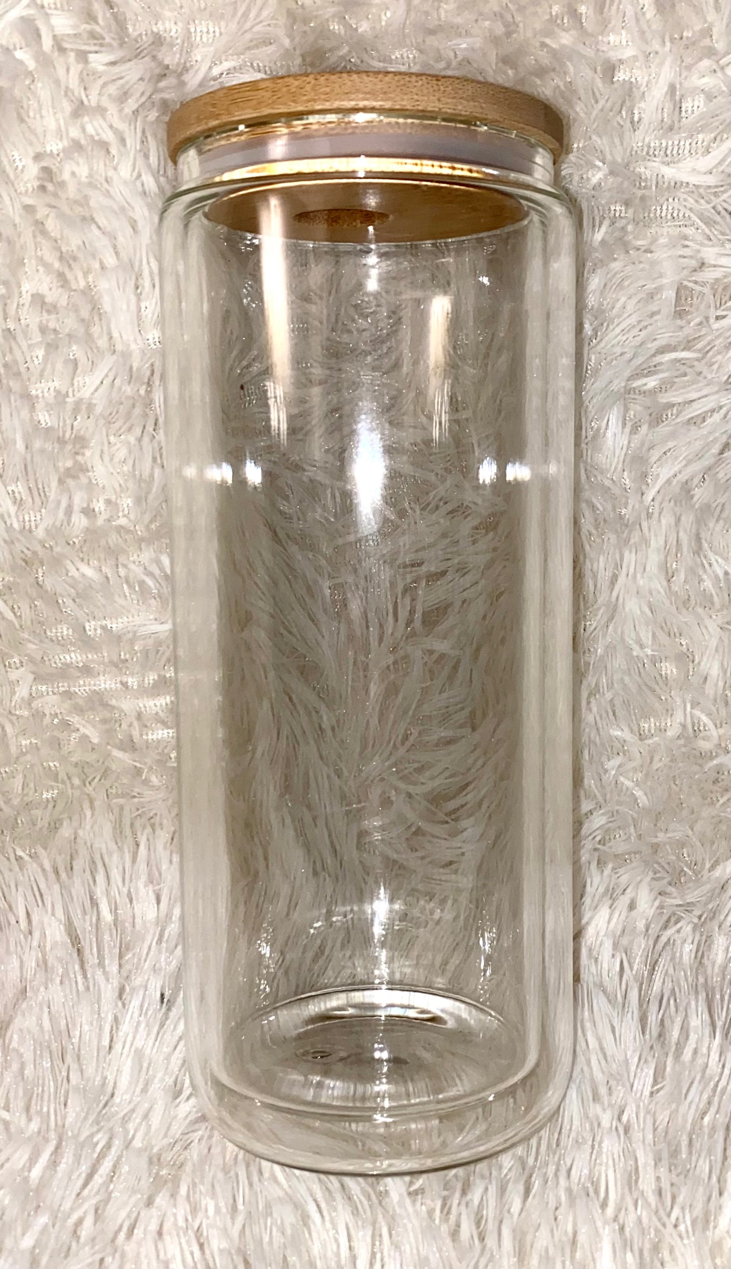 16 Ounce Double Walled Snow Globe Glass Sublimation Tumbler with Bamboo Lid