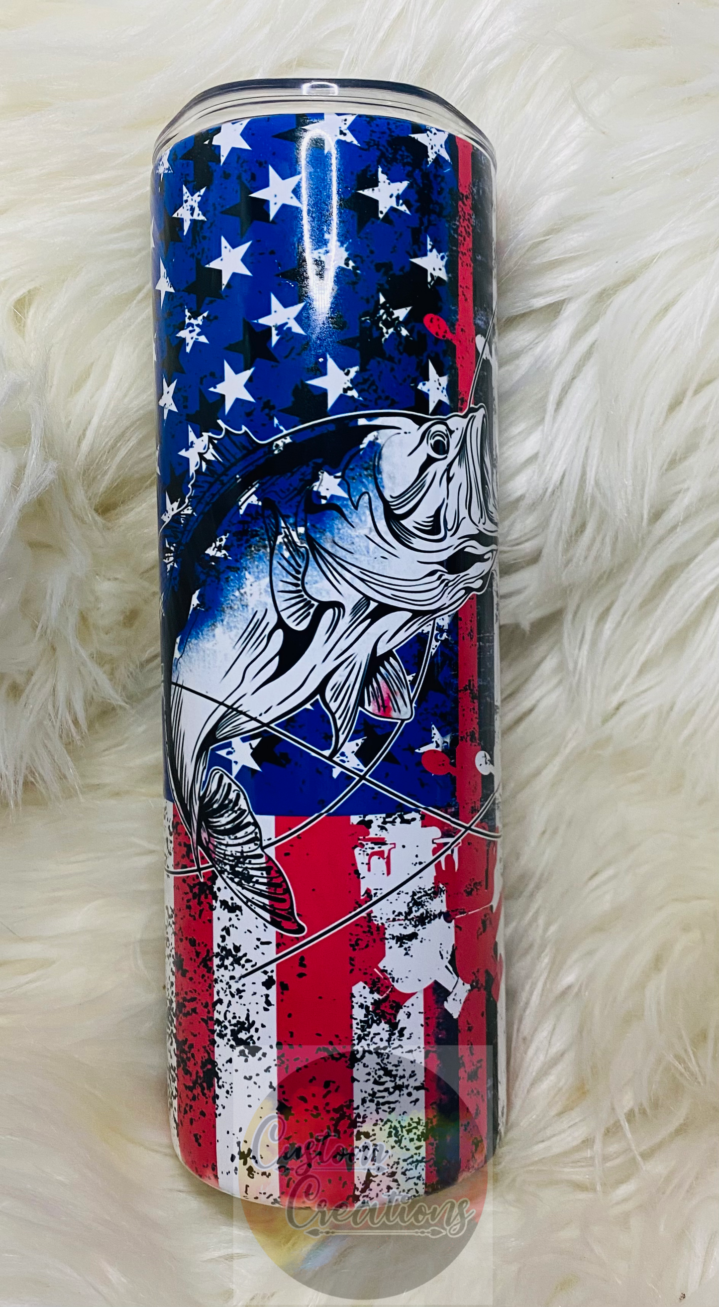 20/30 Ounce Skinny Sublimation Tumbler To My Dad Quote With A Fish and American Flag