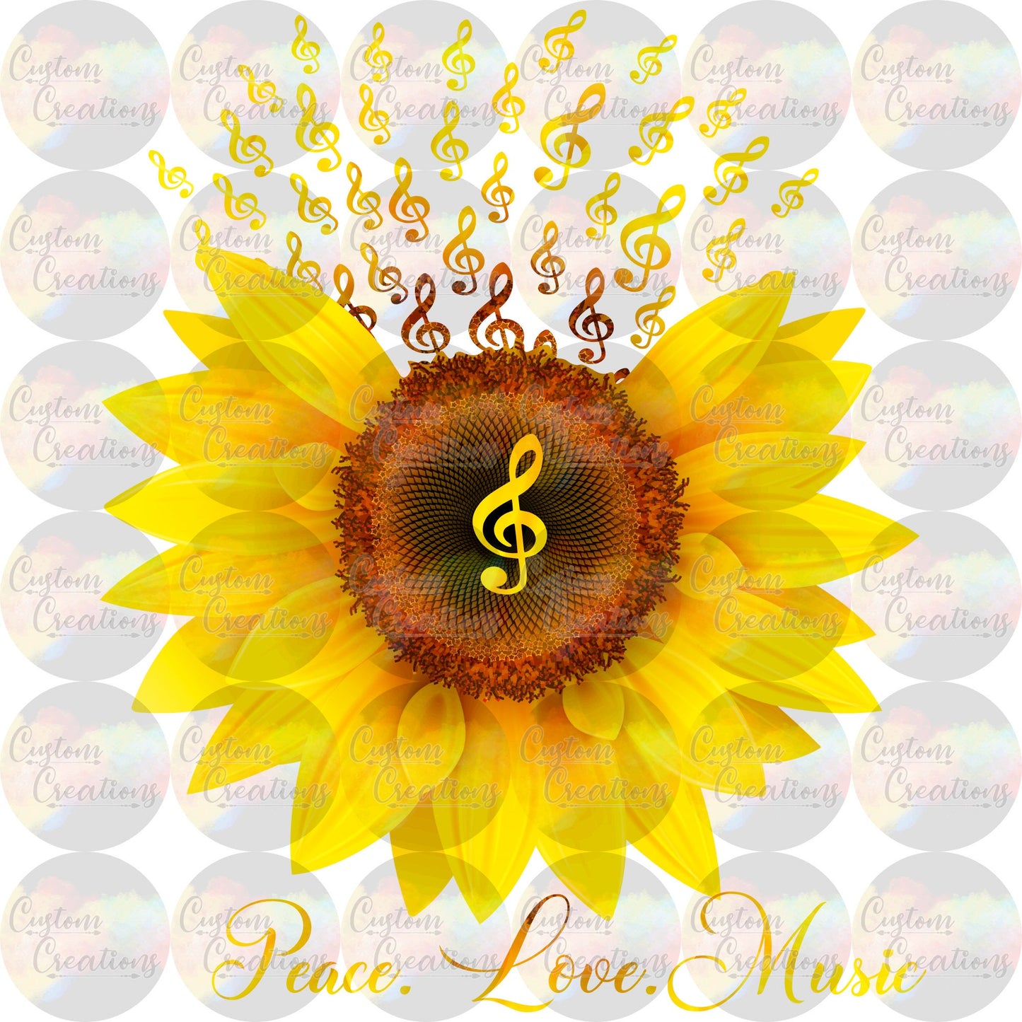 Peace Love Music Sunflower 3.5" Clear Laser Printed Waterslide