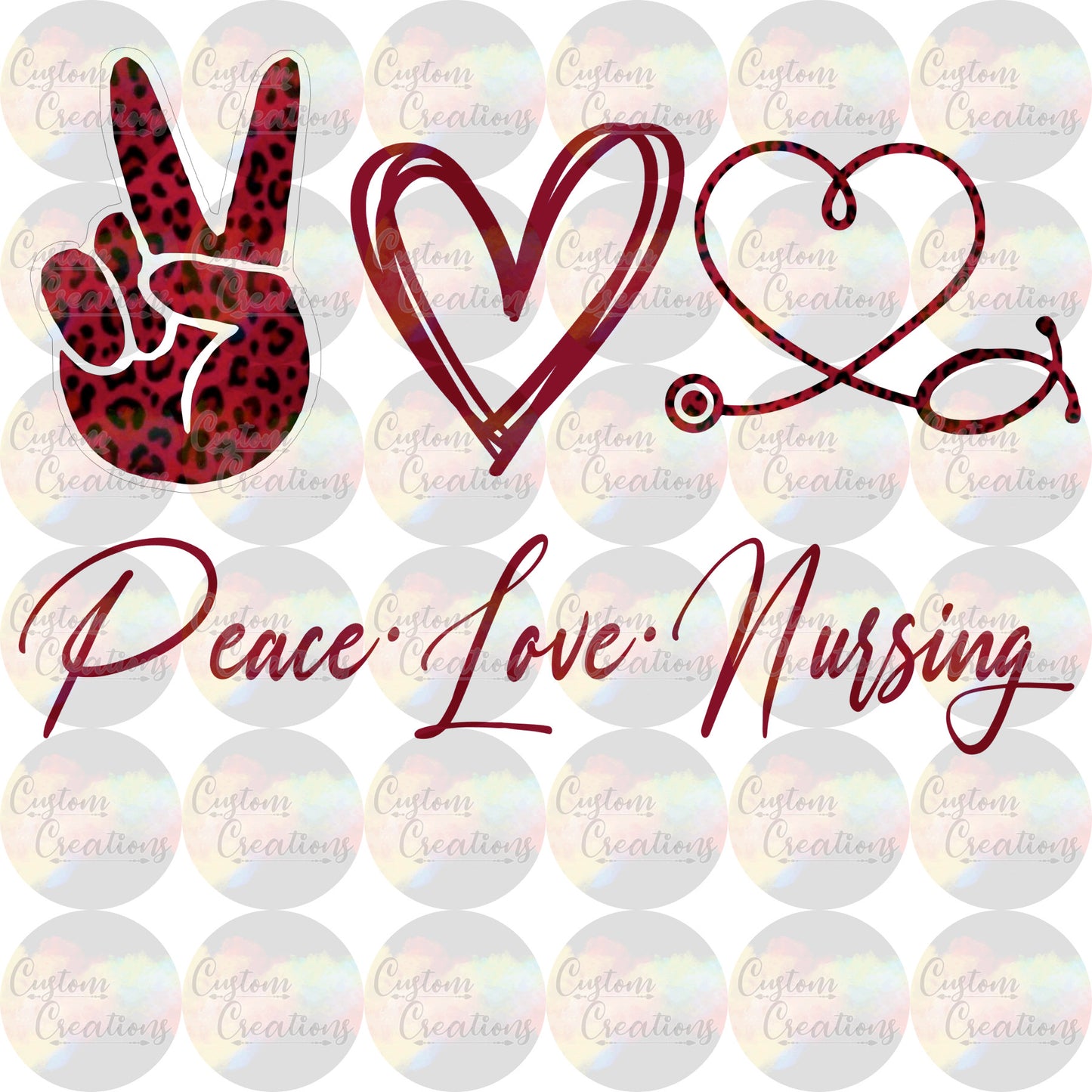 Peace Love Nursing Nurse Medical Leopard 3.5" Clear Laser Printed Waterslide