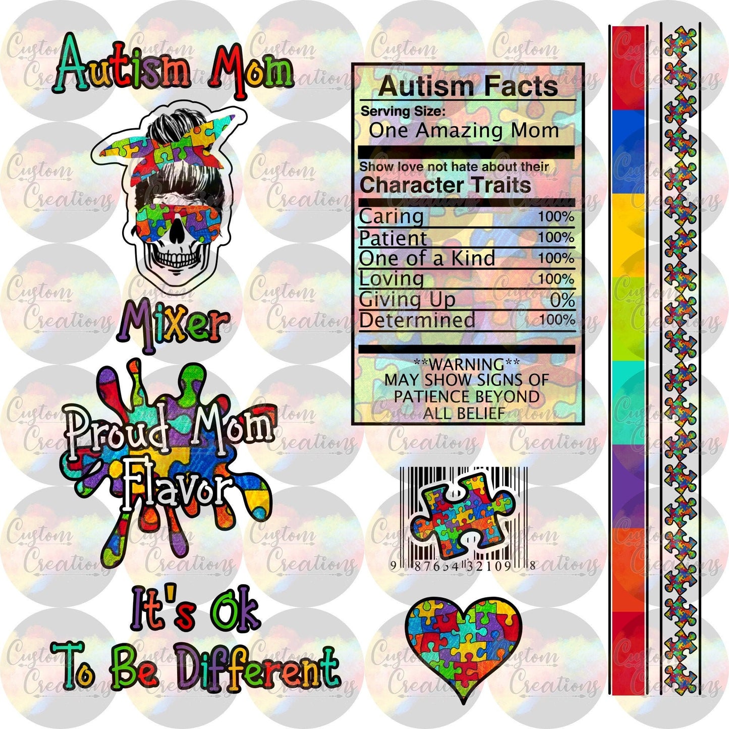 Autism Mom Mixer Drink A4 Printed Page Clear Laser Printed Waterslide