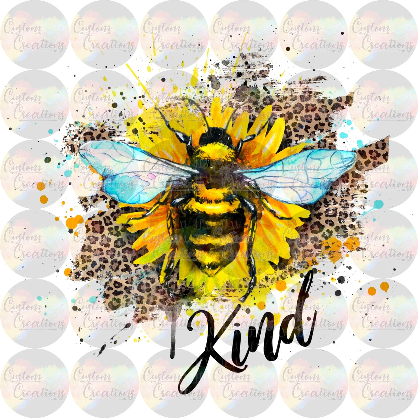 Be Kind Watercolor Leopard Print Sunflower 3.5" Clear Laser Printed Waterslide