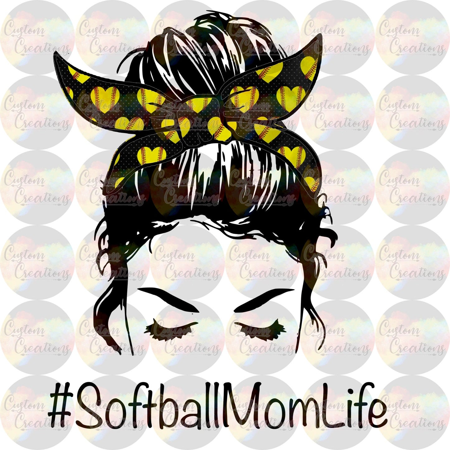 Softball Mom Life T Ball Messy Bun Skull Sublimation Transfer Ready To Press