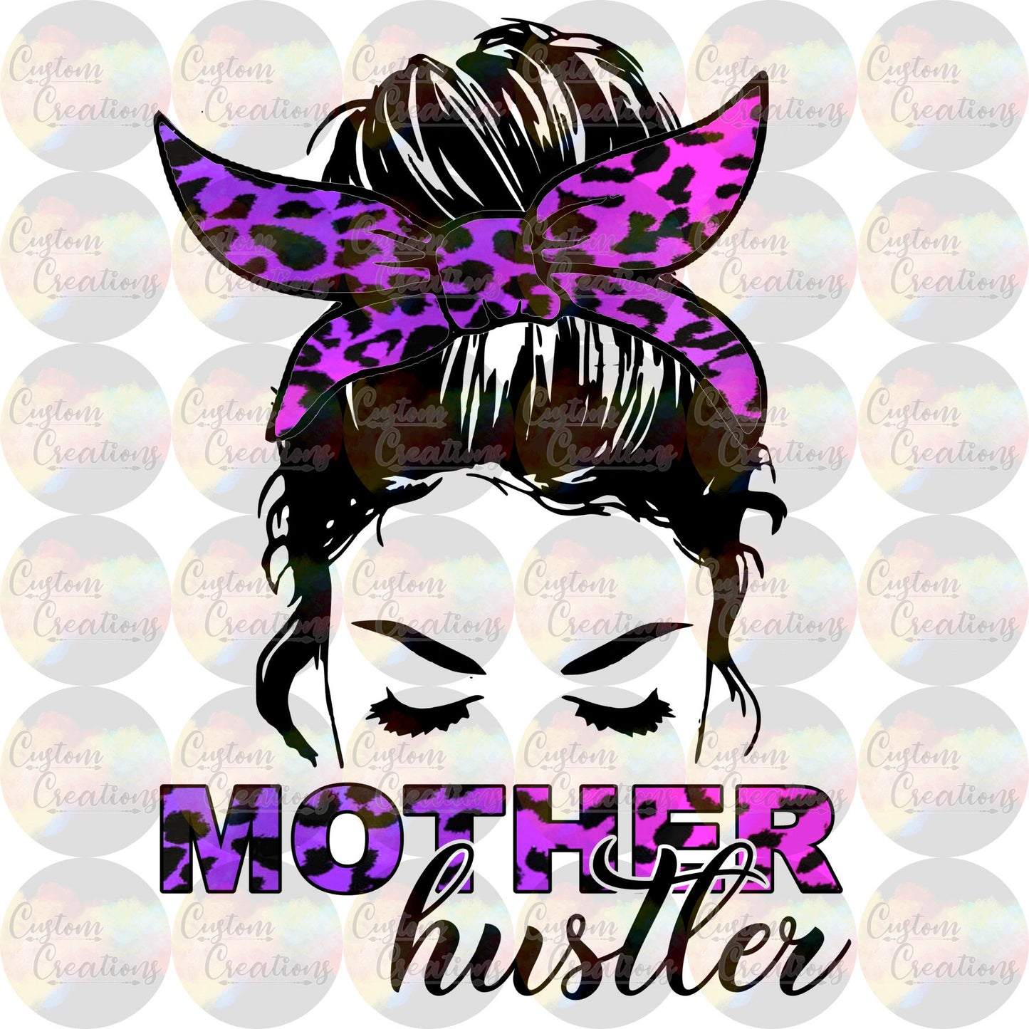 Mother Hustler Leopard Print Skull Messy Bun Teeth Print 3.5" Clear Laser Printed Waterslide