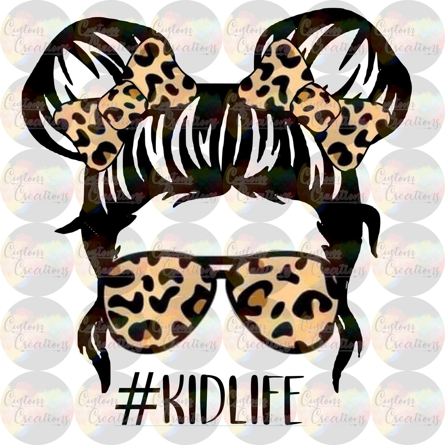 Kid Life Leopard Head Messy Bun Print Sublimation Transfer Ready To Press