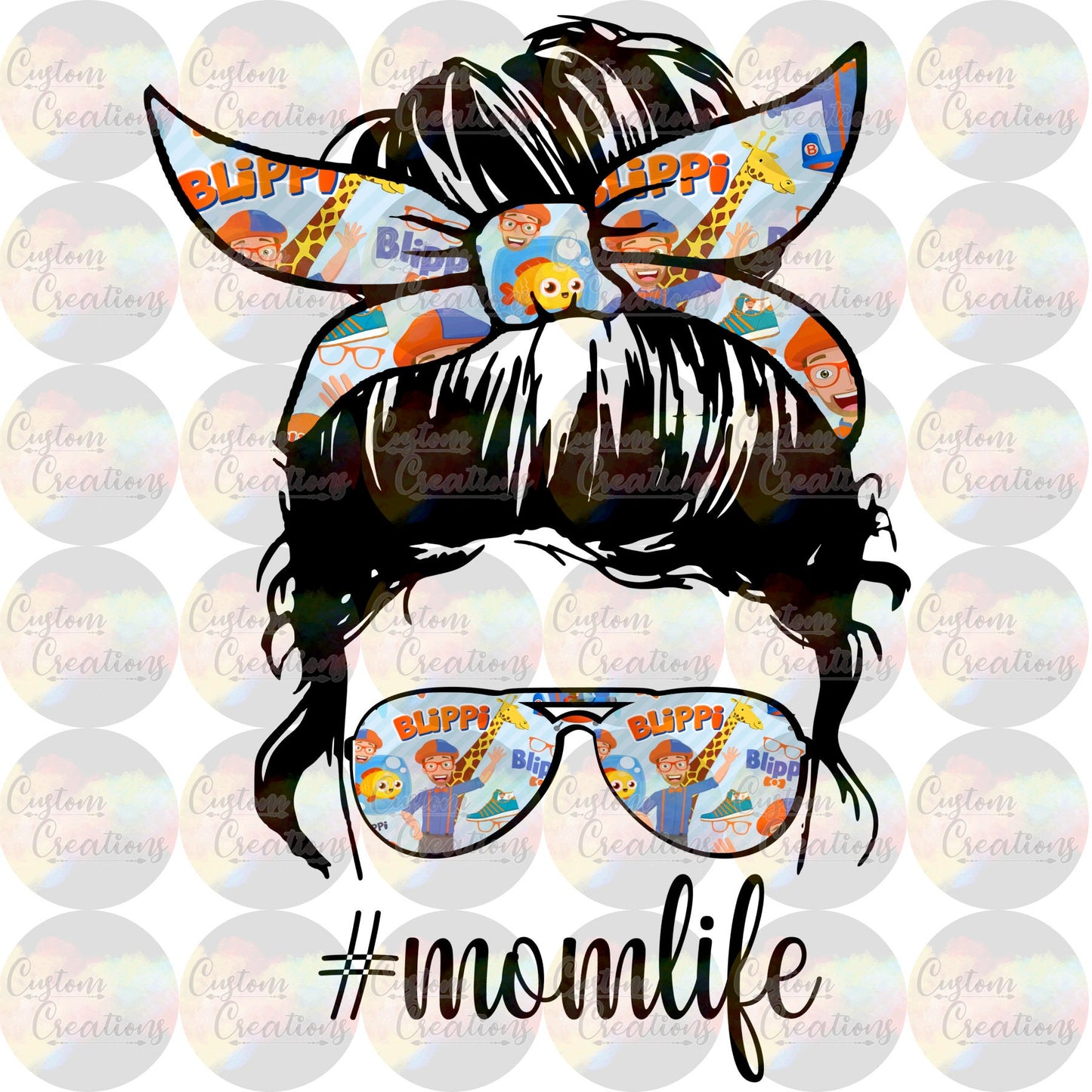 Blippi Mom Life Skull Messy Bun Sunglasses Bow Sublimation Transfer Ready To Press