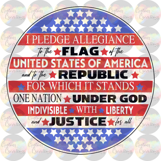 I Pledge Allegiance To The Flag of the United States of America USA Print 3.5" Clear Laser Printed Waterslide