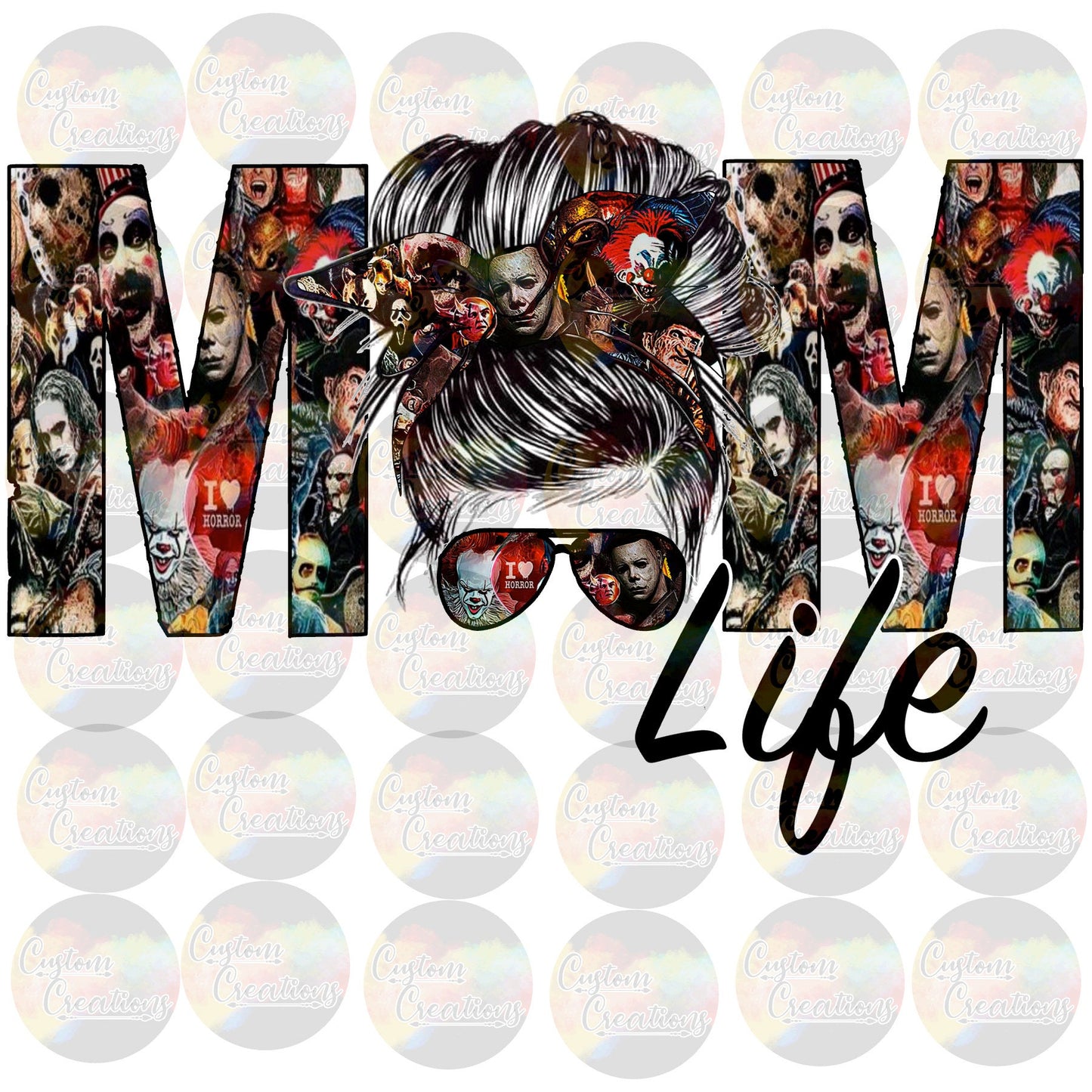 Mom Life Nightmare Horror Cute Messy Bun Headband Sunglasses Print Sublimation Transfer Ready To Press