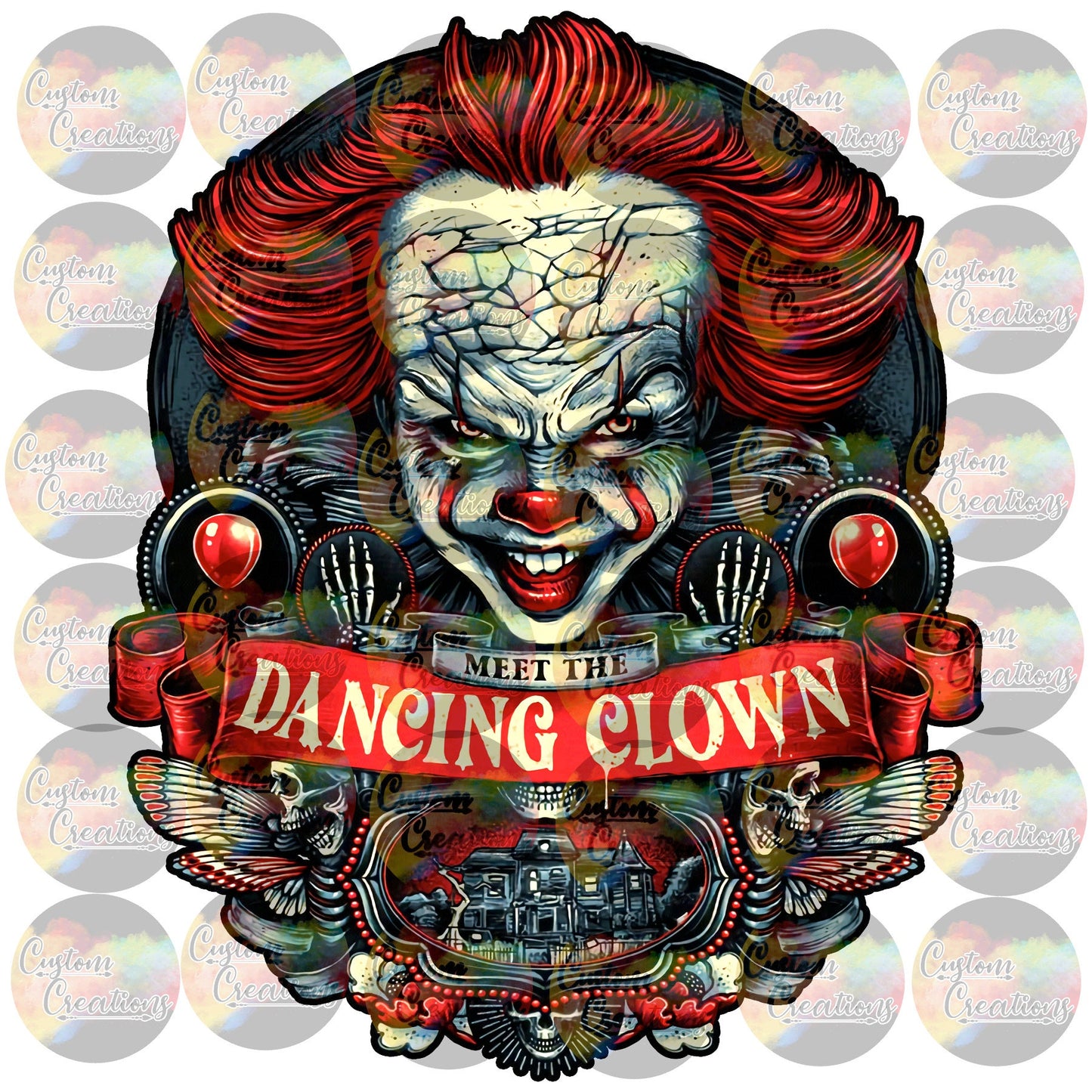 Spooky Clown Penny Georgie Balloon It Wise Blood Gore Print Sublimation Transfer Ready To Press