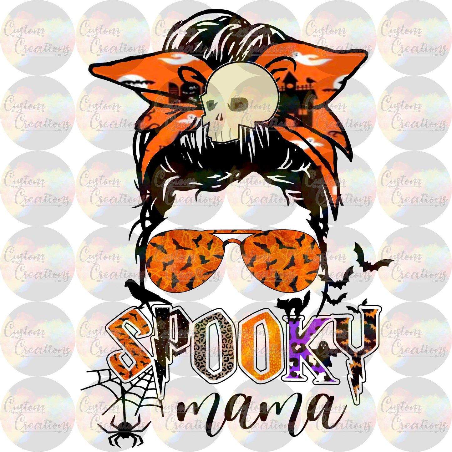 Spooky Mama Life Halloween Cute Messy Bun Mom Life Sublimation Transfer Ready To Press
