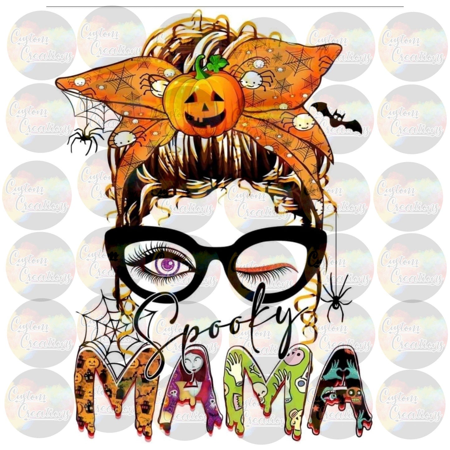 Spooky Mom Life 2 Halloween Mama Messy Bun Leopard Print 3.5" Clear Laser Printed Waterslide