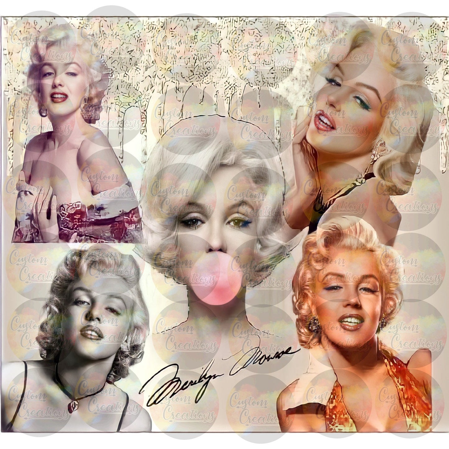 Monroe Collage Glitter Drip Gold Sublimation Transfer For Skinny Non Taper Tumbler Ready To Press