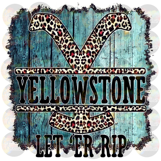 Yellow Stone Leopard Teal Wood Rustic Print Sublimation Transfer Ready To Press