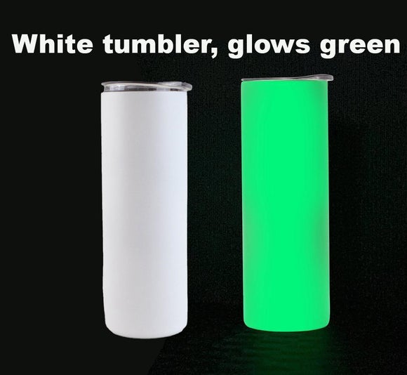 20oz White to Green Glow Sublimation Straight Non Taper Skinny Blank