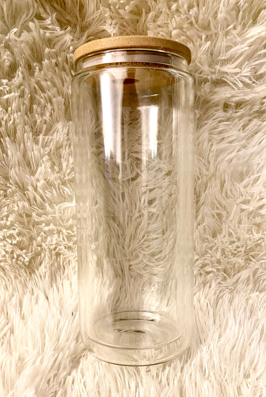 16 Ounce Double Walled Snow Globe Glass Sublimation Tumbler with Bamboo Lid