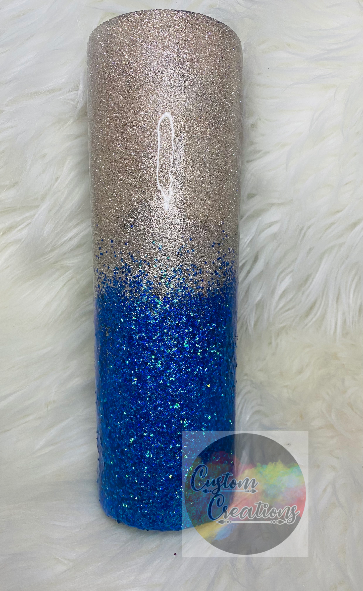 30 Ounce Skinny Tumbler Gold to Blue Ombre Epoxied with Added Glitter Customizable