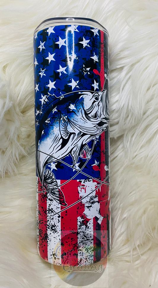 20/30 Ounce Skinny Sublimation Tumbler To My Dad Quote With A Fish and American Flag