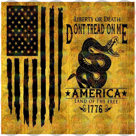 Don't Tread On Me Distressed American Flag Black and Yellow Sublimation Transfer For Skinny Non Taper Tumbler Ready To Press