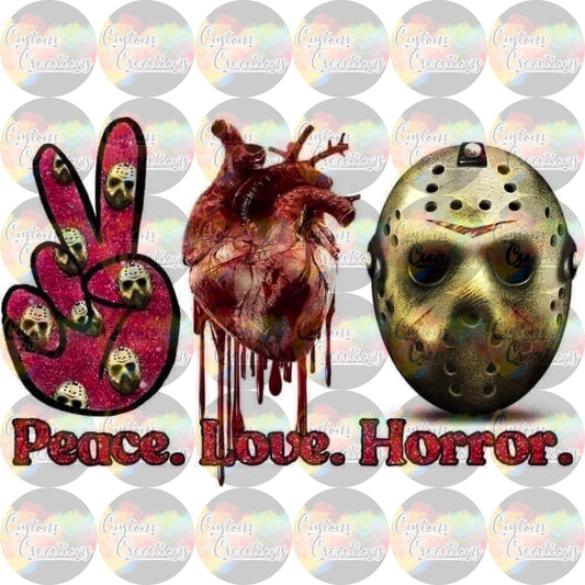 Peace Love Horror Halloween  Sublimation Transfer Ready To Press