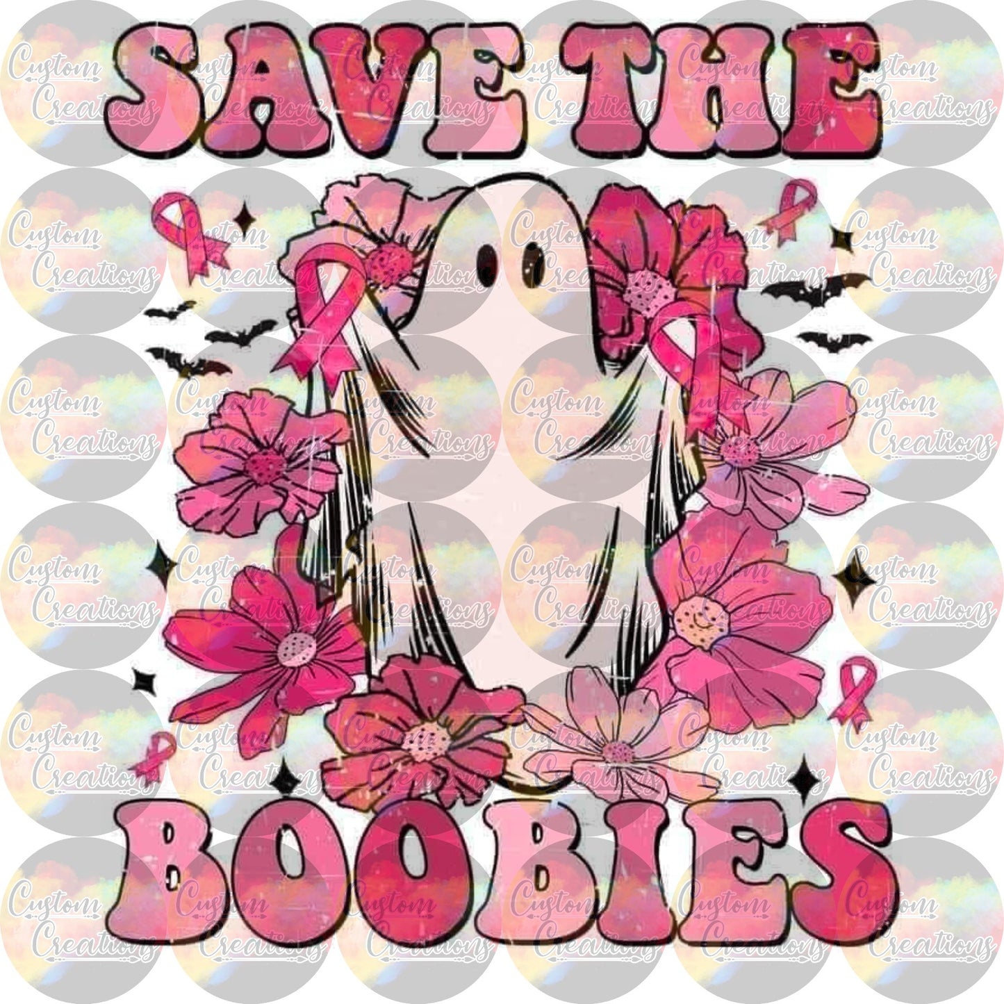 Save the Boobies Ghost Sublimation Transfer Ready To Press