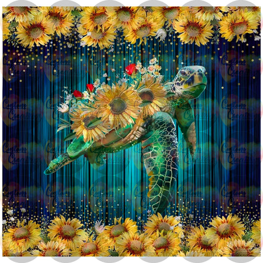 Sea Turtle and Sunflower Wrap Sublimation Transfer For Skinny Non Taper Tumbler Ready To Press