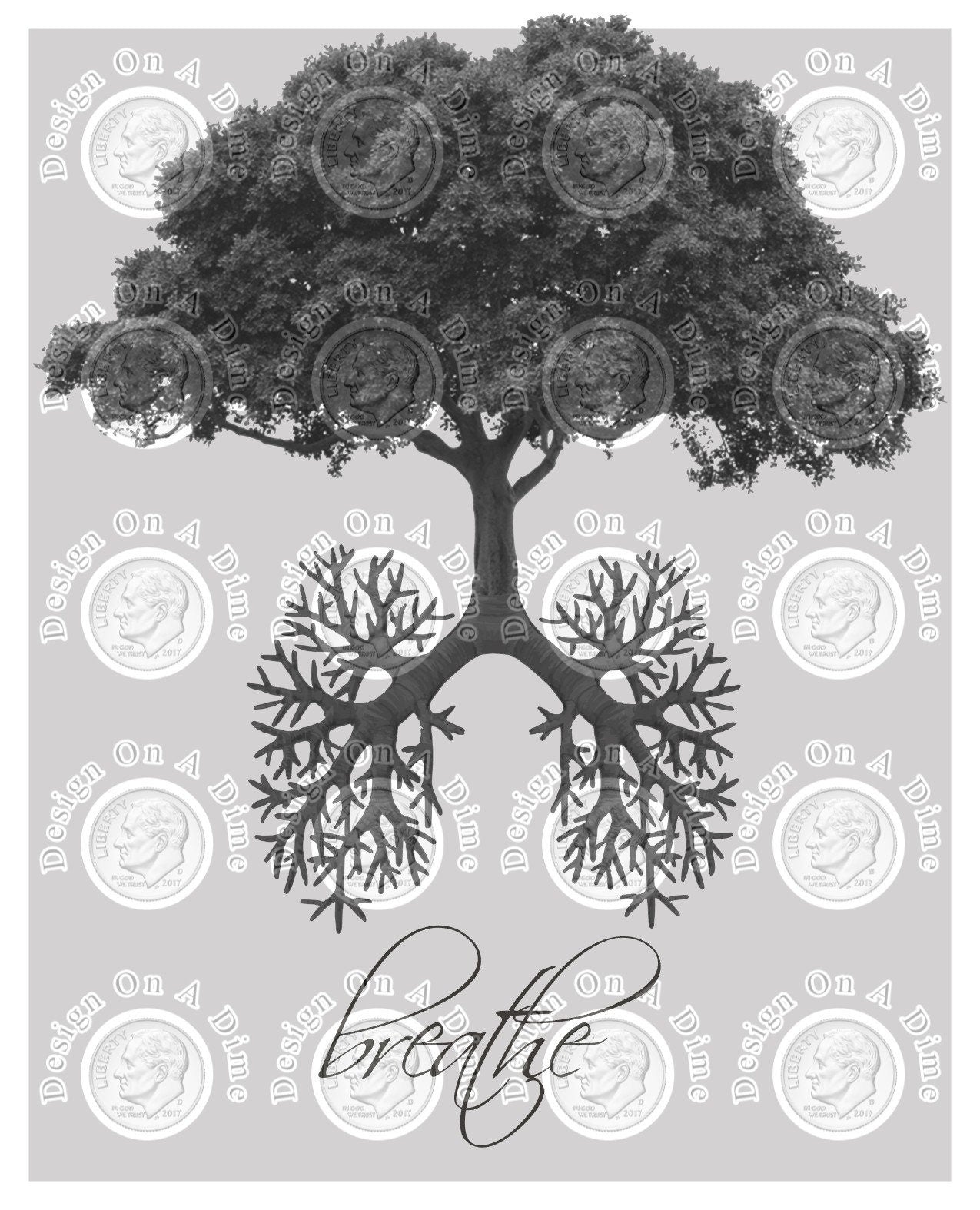 Black and White Breathe File with Tree and Lungs