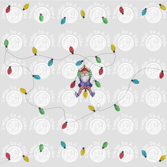 Elf Hanging From Christmas Lights With Border Digital File Download PNG & JPEG