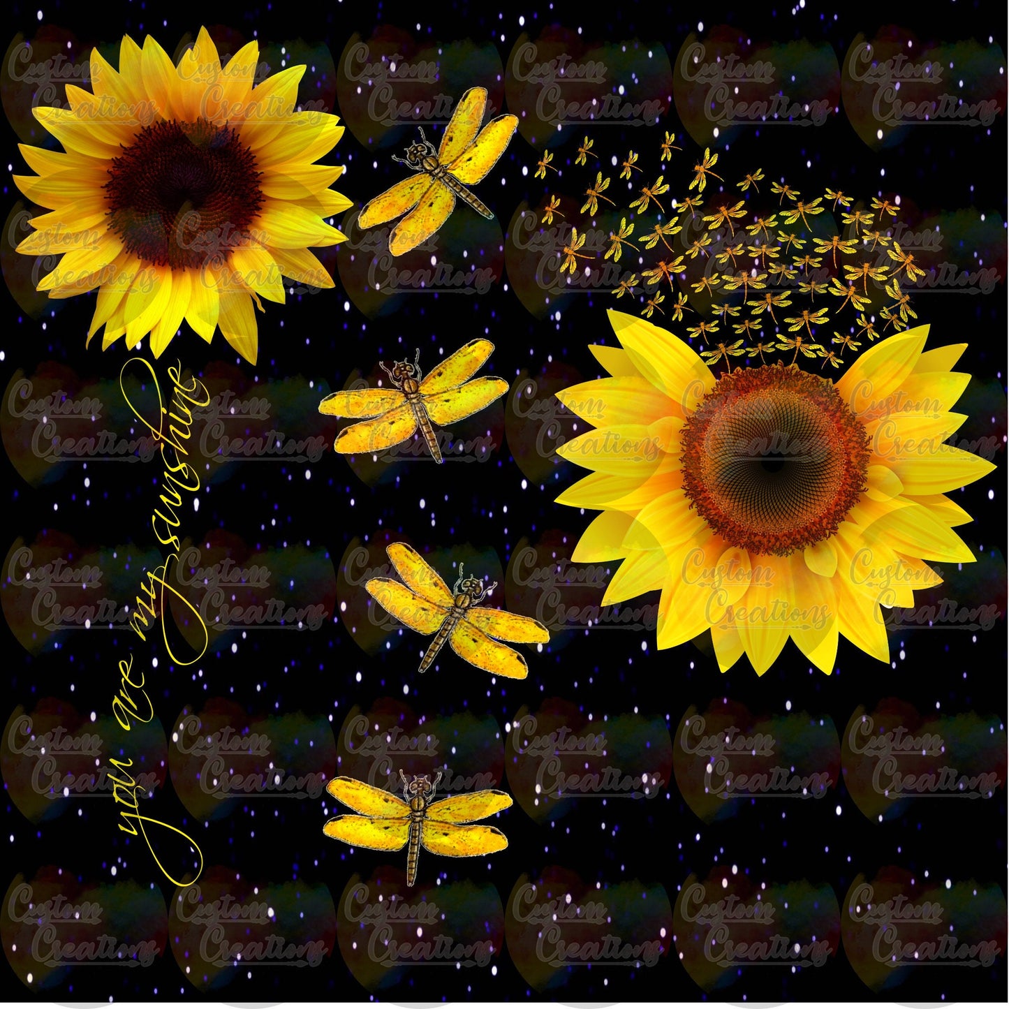You Are My Sunshine with Sunflower and Dragonflies Digital Download PNG & JPEG