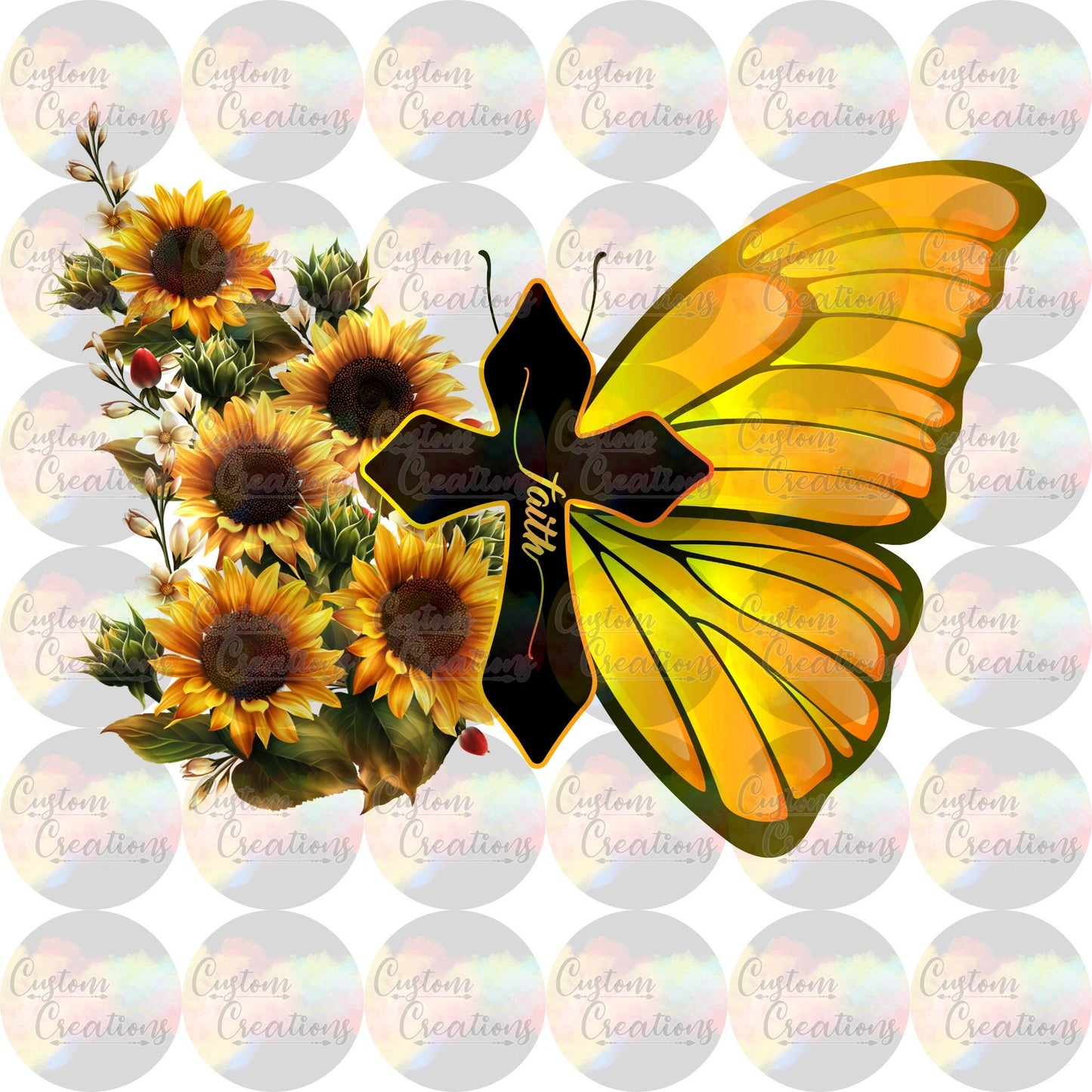 Faith Butterfly With Sunflowers Digital PNG File Download