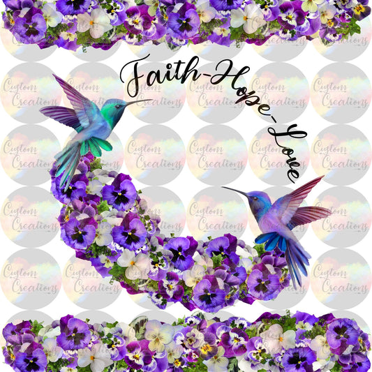 Faith Hope Love Hummingbird Purple Flower Wreath Digital Download File PNG