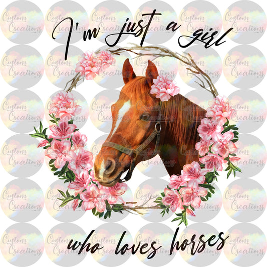 Just A Girl Who Loves Horses 3.5" Clear Laser Printed Waterslide