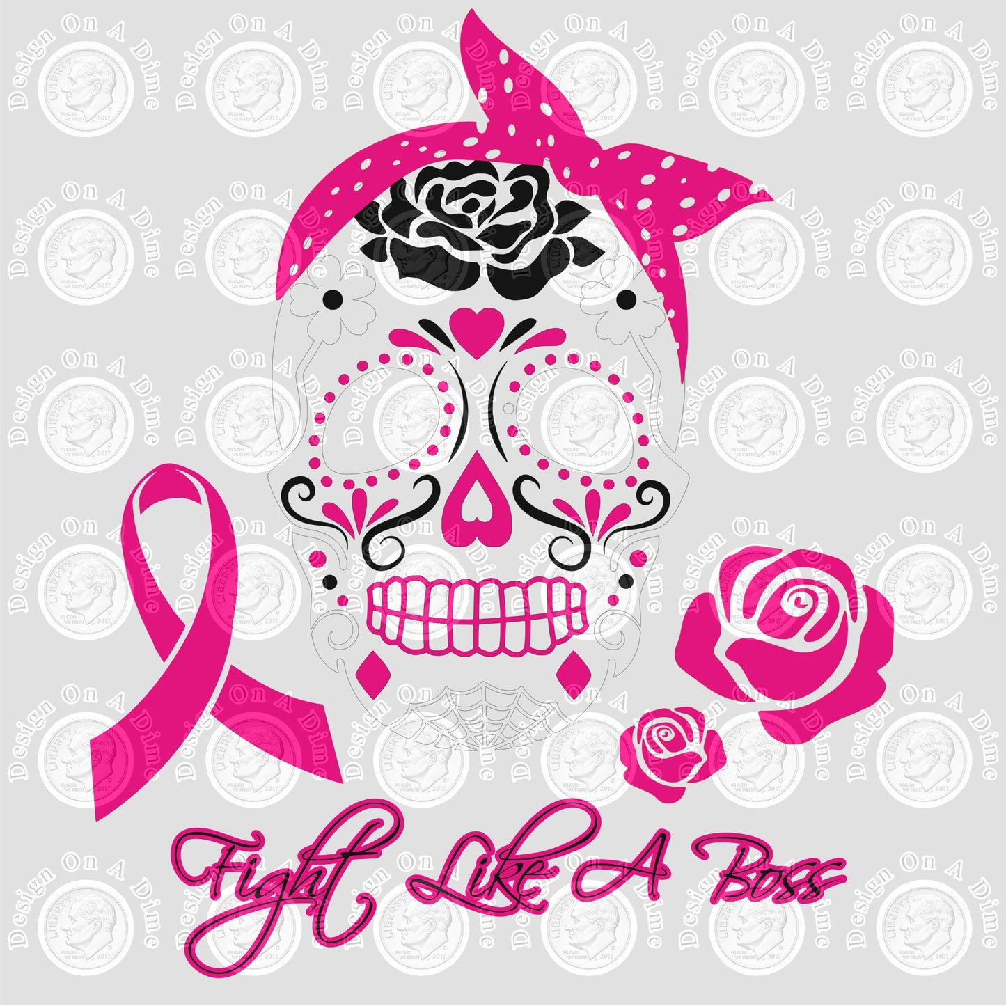 Breast Cancer Fight Like a Boss Sugar Skull Pink 3.5" Clear Laser Printed Waterslide