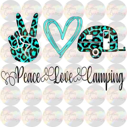 Peace Love Camping Camper Cheetah Teal  Digital Download File PNG JPEG