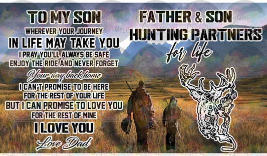 Father And Son Hunting Scene Sublimation Transfer For Skinny Non Taper Tumbler Ready To Press