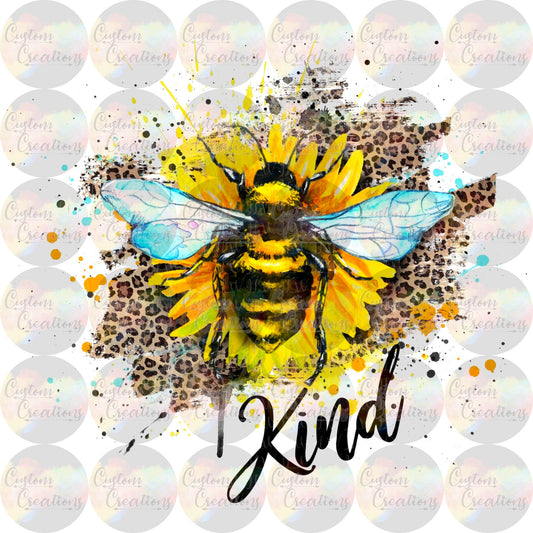 Be Kind Watercolor Leopard Print Sunflower  3.5" Clear Laser Printed Waterslide