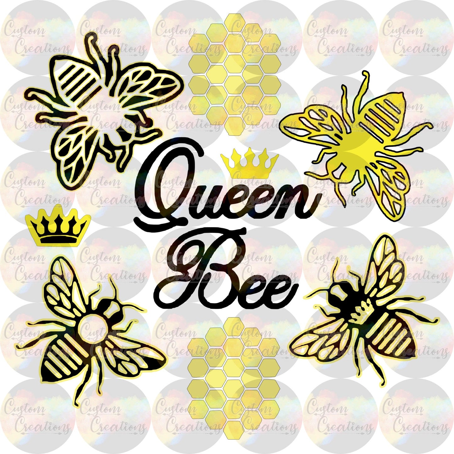 Queen Bee  3.5" Clear Laser Printed Waterslide