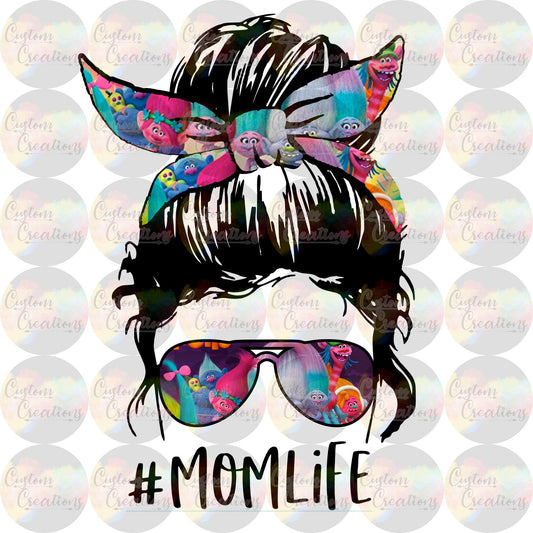 Mom Life Troll Bright Sunglasses Head Band Messy Bun Sublimation Transfer Ready To Press