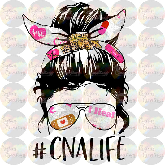 CNA Nurse Life Sunglasses Head Band Messy Bun Sublimation Transfer Ready To Press