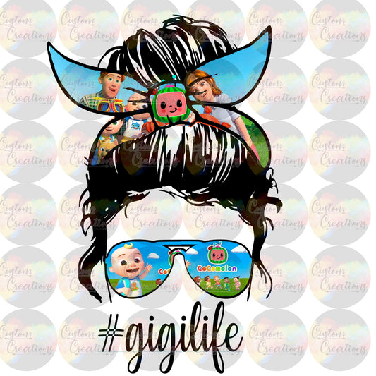 Coco GiGi Life JJ Messy Bun Sunglasses Sublimation Transfer Ready To Press