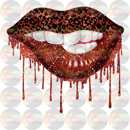 Leopard Print Glitter Lips Print Sublimation Transfer Ready To Press