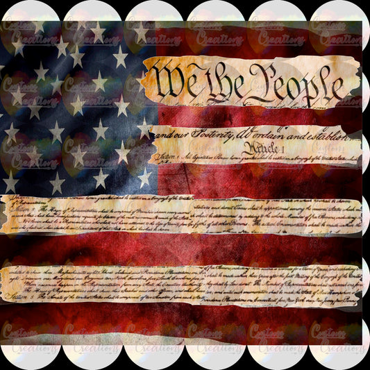 American Flag We the People Constitution Full Sublimation Transfer For Skinny Non Taper Tumbler Ready To Press 9.50" x 8.25"