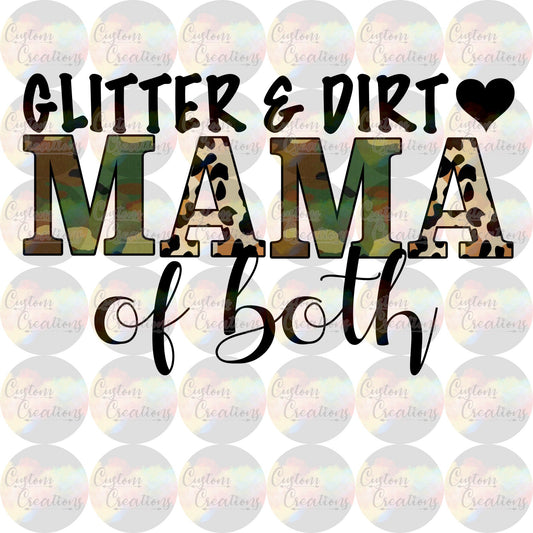Glitter and Dirt Mama Of Them Both Boy Girl Mom 3.5" Clear Laser Printed Waterslide