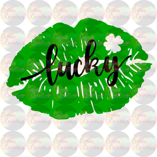 Lucky Lips Four Leaf Clover Green St Patricks Day PNG & JPEG Digital File