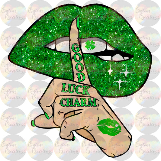 Good Luck Charm Lips Hand Kiss St Patricks Day Clover Glitter Sublimation Transfer Ready To Press