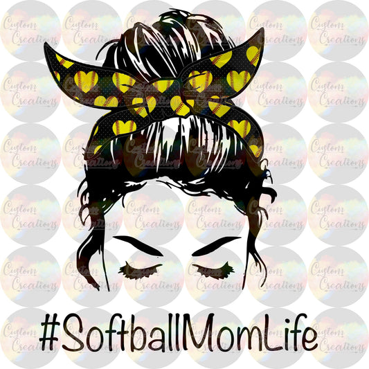 Softball Mom Life T Ball Messy Bun Skull Sublimation Transfer Ready To Press