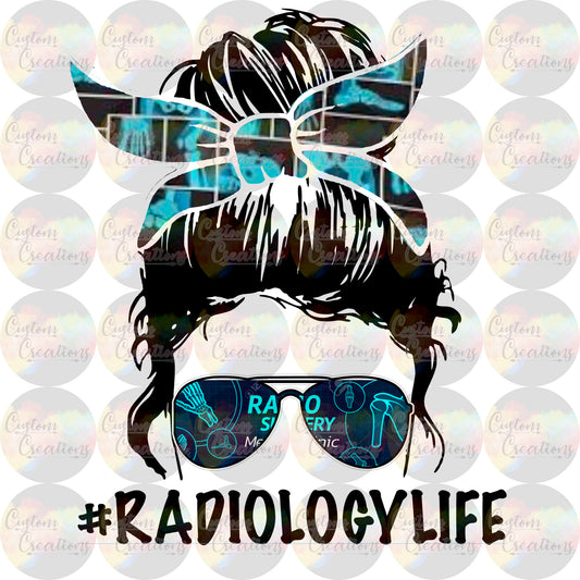 Radiology Life Xray Tech Radiology Hashtag Messy bun Headband Sunglasses Skull Digital Download File PNG