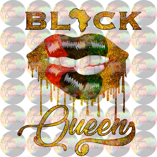 Black Queen African American Jamaica Glitter Gold Black Green Red Lips  3.5" Clear Laser Printed Waterslide