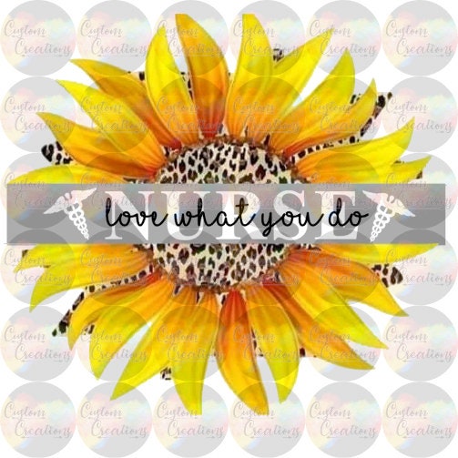 Nurse Sunflower Love What You Do Leopard Print Medical Hash Tag  Print 3.5" Clear Laser Printed Waterslide