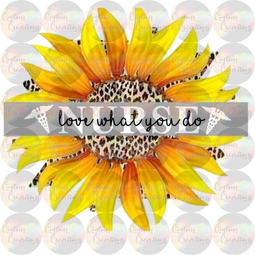 Nurse Sunflower Love What You Do Leopard Print Medical Hash Tag Print 3.5" Clear Laser Printed Waterslide