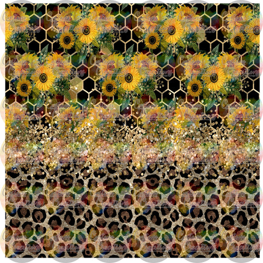 Leopard Sunflower Glitter Sublimation Transfer For Skinny Non Taper Tumbler Ready To Press